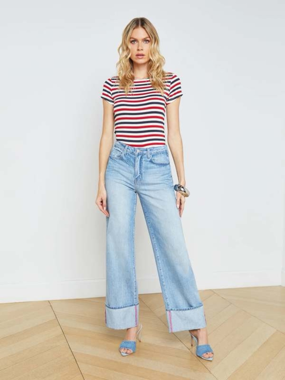 L'AGENCE Miley Ultra High Rise Wide Leg Cuff Jeans In Emerson Size 24